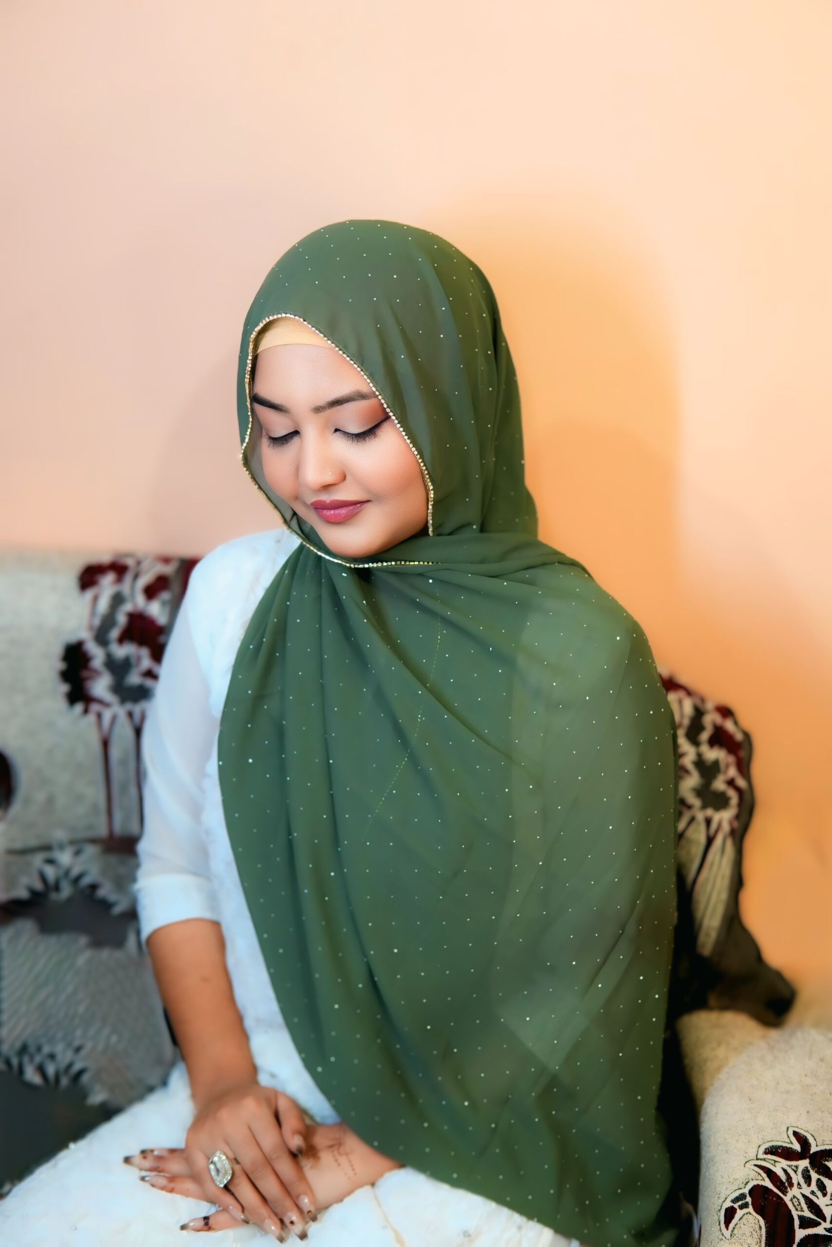 Rhinestone Hijab – Olive Green